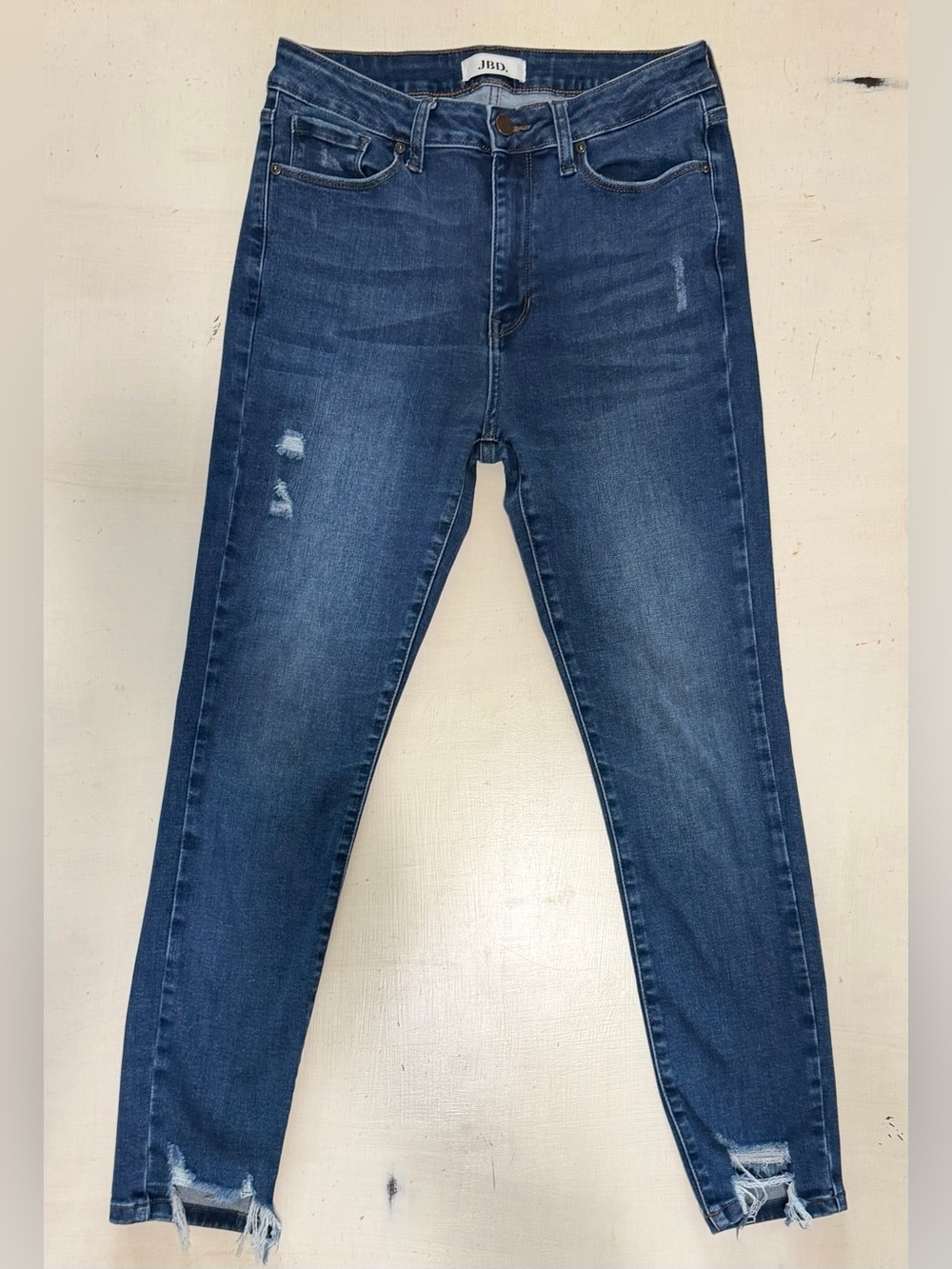 Just Black Women’s Skinny Jeans in Dark Blue Wash with Distressed Hem